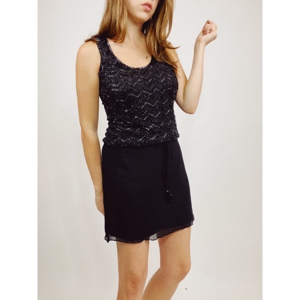 Karina Grimaldi Black Beaded Mini Dress Size Small